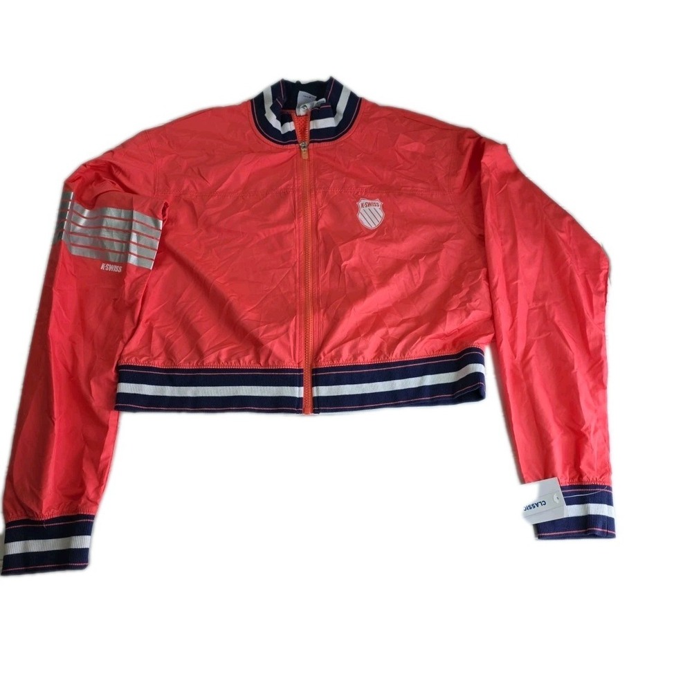 K-Swiss Lightweight Chrome Cropped Windbreaker Dubarry Size M Red Women's NWT